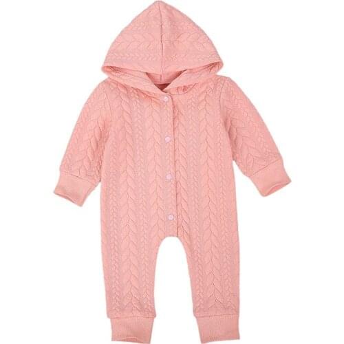 One Persent Baby Clothing Long Sleeve Solid Color Single-breasted Hooded Warm Jumpsuits Girls Boys Rompers 0-24M