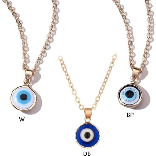 Necklace,Trendy Demon Eye Necklace European and American Golden Chain Turkey Blue Eye Round Drop Shape Necklace for Women