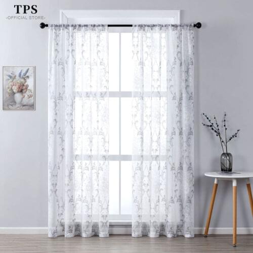 TPS White Printed Sheer Curtain For Bedroom Living Room Kitchen Modern Sheer Curtains For Window Curtain Panels Window Treatment