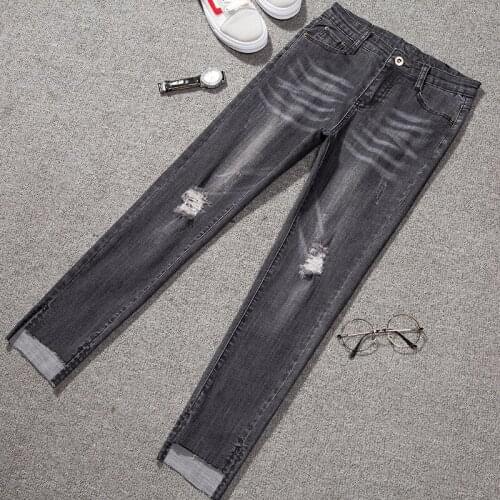 Ripped Stretch Skinny Vrouwen Jeans Hoge Taille Enkellange Broek Denim Mujer Plus Size Rechte Slanke Jeans Met Gaten femme 4XL