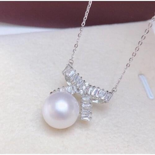 Bow Knot Shape S925 Sterling Silver Necklace Findings Jewelry Base Settings Mountings Parts for Akoya Edison Pearls, Coral, Jade