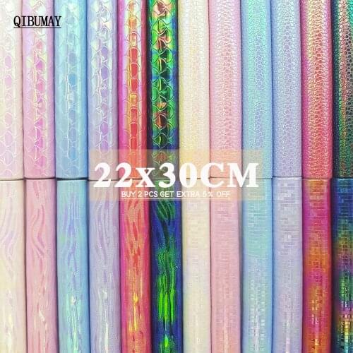 QIBUMAY A4 size 6pcs Synthetic Leather Fabirc Sheets Snake Mermaid Faux Leather Handmade Craft Earring DIY Hairbow Accessories