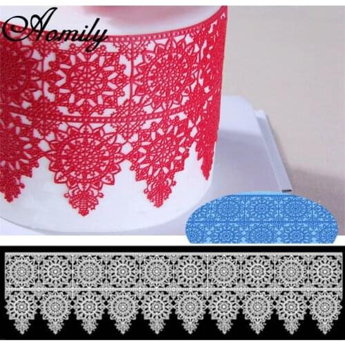 Aomily 39.5*11cm Lace Art Flower Wedding Cake Silicone Lace Fondant Mold Mousse Sugar Craft Icing Mat Pad Pastry Baking Pad Tool