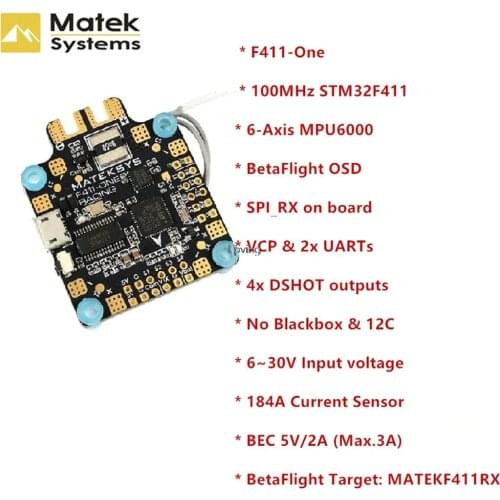 Matek System F411-One F411 F4 Flight Controller 30.5*30.5mm BetaFlight OSD 5V BEC Current Sensor For RC Models Multicopter