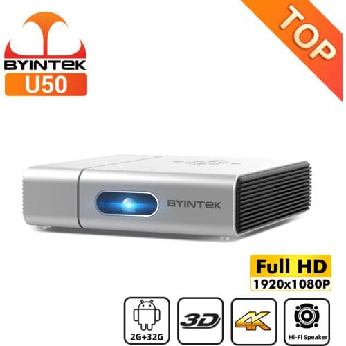 BYINTEK U50 Full HD 1080P LED DLP Mini 3D 4K Android Smart Portable Projector Proyector for Smartphone Cinema