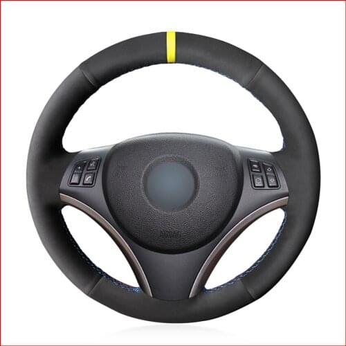 Yellow Marker Black Suede Hand Sew Steering Wheel Cover for BMW E90 E91 E92 E93 X1 E84 E87 E81 E82 E88 Accessories