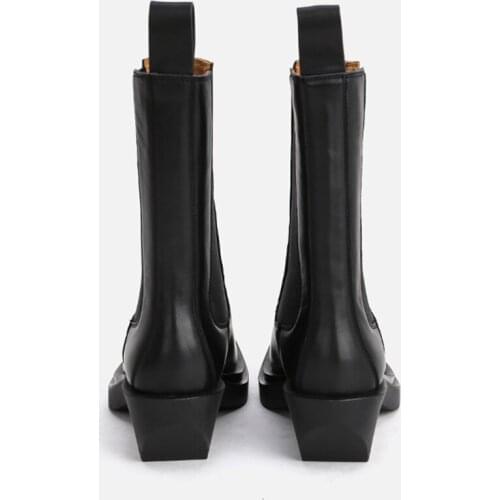 MUMANI New 2021 Woman‘s Chelsea Boots Genuine leather ANKLE Platform Square heel Square Toe British Style Slip-On Martin Boots