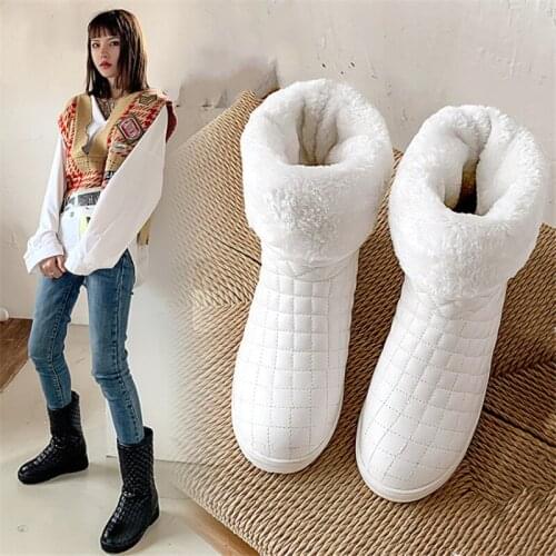 PXELENA 2020 Winter Thick Fur Mid Calf Boots Women Warm Shoes Waterproof Non Slip Snow Boots Female Black White Pink Large Size