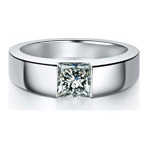 1 Carat Sterling Gold 18K Princess Cut Graceful Simulate Diamond Anniversary Ring For Man Wholesale Genuine Solid Gold Ring