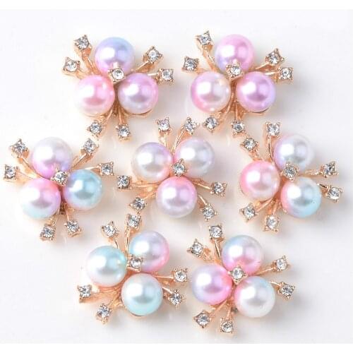 10pcs/lot 20mm Rainbow Color Pearl Buttons Flatback Button Apparel decoration Girls Hair Accessories Wedding party Decoration