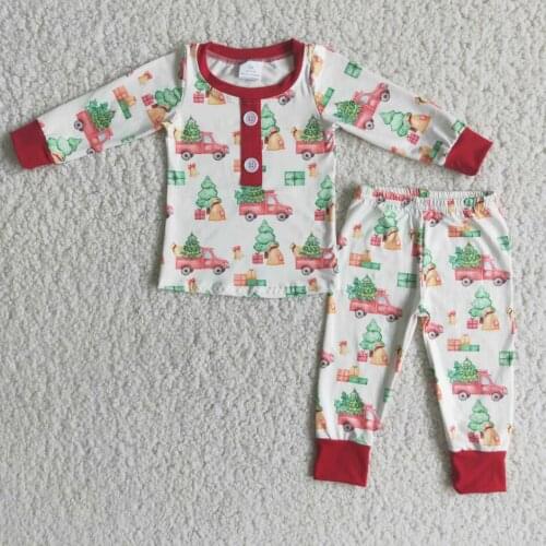 2021 Christmas Fashion Infant Little Girl Truck Tree Long Sleeve Print Pencil Pants Baby Wholesale Kids Boutique Clothing Sets