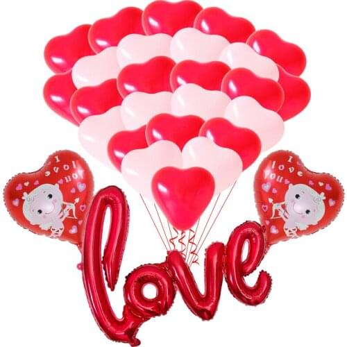 28pcs LOVE Letter Foil Balloon Heart Latex Balloons Anniversary Wedding Birthday Party Decoration Valentines Day Air Balloons