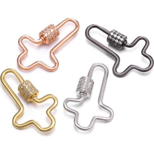 3pcs CZ Micro Pave Hollowed-Out CZ Cross Shaped Pave Lock Carabiner Clasp Jewelry Findings