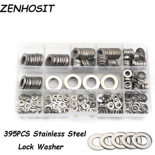 395pcs M4/M5/M6/M8/M10/M12 304 Stainless Steel Plain Washer Metric Insulated Metal Screw Flat Washer Gasket Kit