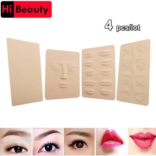 4PCS/lot 3D Silicone Permanent Makeup Tattoo Training Practice Fake Skin Blank Eye Lips Face For Microblading Tattoo Machine