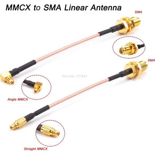 5.8GHz 2.15dBi VTX MMCX Angle 90 Degree / Striaght to SMA Female Adpater Linear Antenna Flange Connector Cable for PFV RC Parts