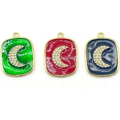 5pcs/lot Enamel Jewelry CZ Paved Moon Charm Pendant For DIY Jewelry