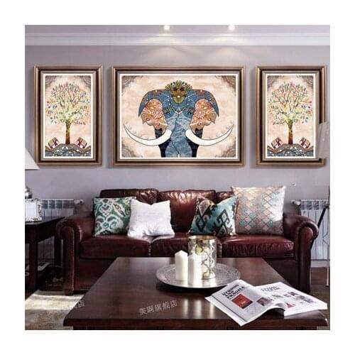 European-style Lucky Home Living Room Restaurant Diamond Painting Full Drill Exotic Style Elephant 5D Triptych Diamond Embroide
