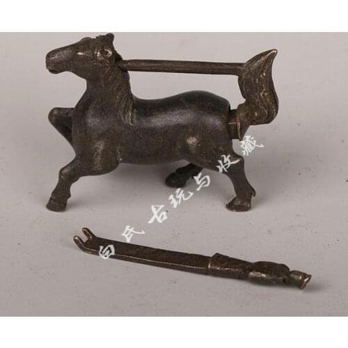 Antique Antique Collections Old Commodities horse Patterns Ancient Qing Dynasty Old Copper Locks,free shipping