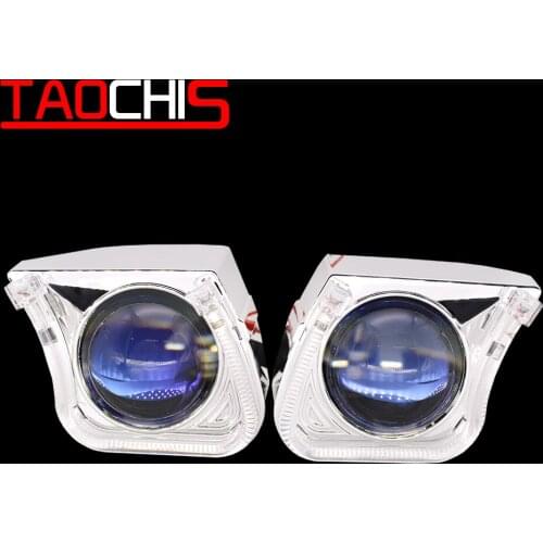 TAOCHIS YT147 2.5 inches bi xenon projector lens shroud LED DRL car headlights chrome angel eyes white yellow color