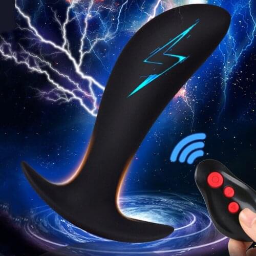 Wireless Remote Control Electric Shock Male Prostate Massager Silicone Anal Plug Big Butt Plug Vibrator Anal Sex Toy For Men Gay
