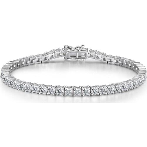 Luxury 100% 925 Sterling Silver 3MM Round Cut Charm Bracelets Created Moissanite Diamond Tennis Bracelet Fine Jewelry