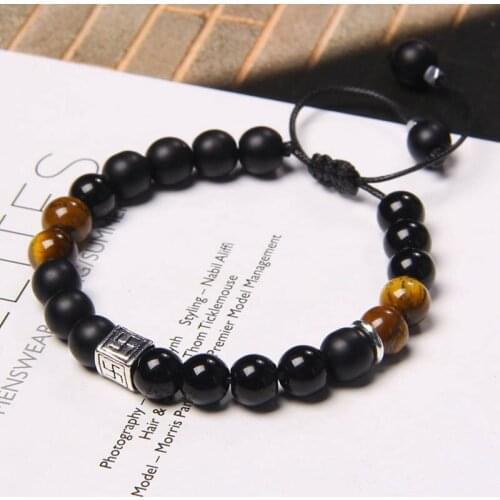 Yoga Buddhist Charm Braided Bracelet Natural Tiger Eye Stone Onyx Beads Buddha Meditation Prayer Bracelet Jewelry for Women Men