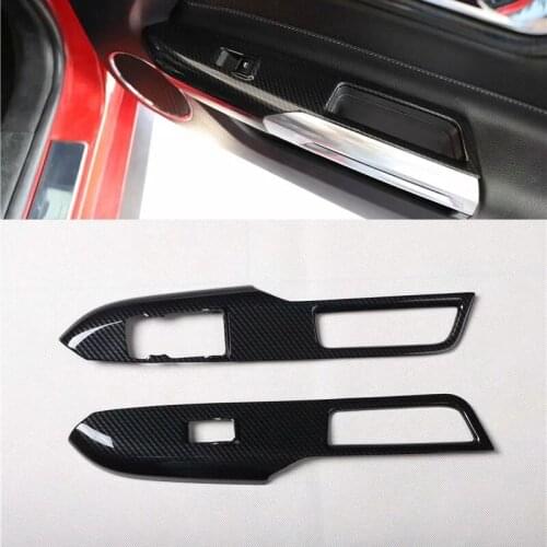 For Ford Mustang 2015-2020 Left Hand Drive 2PCS Carbon Fiber ABS Car Interior Door Window Lift Switch Buttons Cover Trims