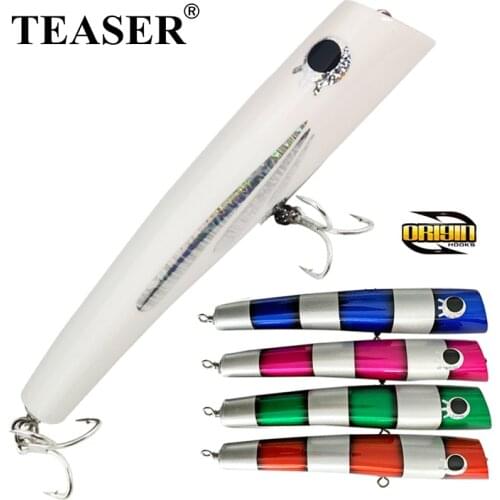 TEASER 120g Wood Popper Topwater Fishing Trolling Big Game Stickbait Artificial Floating Saltwater Jigging Lure With Origin Hook