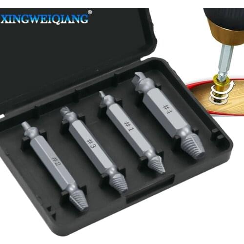 Double Side Drill Out Damaged Screw Extractor Out Remover Handymen Broken Bolt Stud Removal Tool Kit 4pc #1 #2 #3 #4 With Case