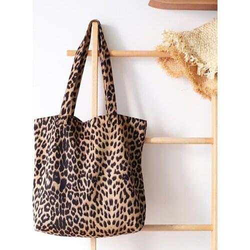 Hong Kong Leopard Canvas Tote Handbag Ins Leisure Online Celebrity Shopping Bag Korean Fashion Simple Shoulder Bag