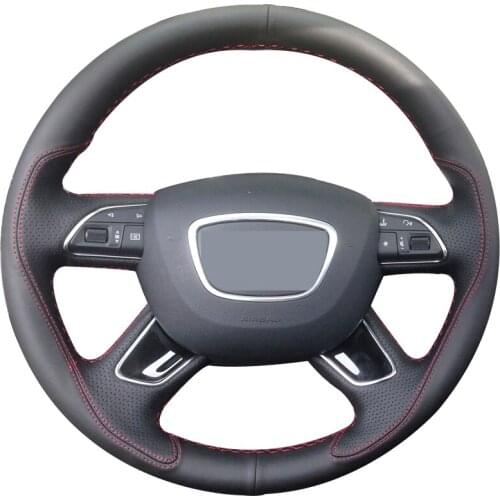Black Leather Car Steering Wheel Cover for Audi Q7 2012-2015 Q3 Q5 2013-2016 A4 (B8) 2014 2015 A6 (C7) 2014-2016