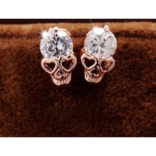 Exquisite Creative Skeleton Ghost Head Earrings Charming Ladies Rose Gold Heart-shaped Earrings Punk Womens Party Jewelry