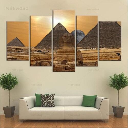 5 Piece Modern Hd Printed Canvas Painting Egypt Pyramid Sunset Landscape Wall Art Pictures and Posters Home Decor Living Room