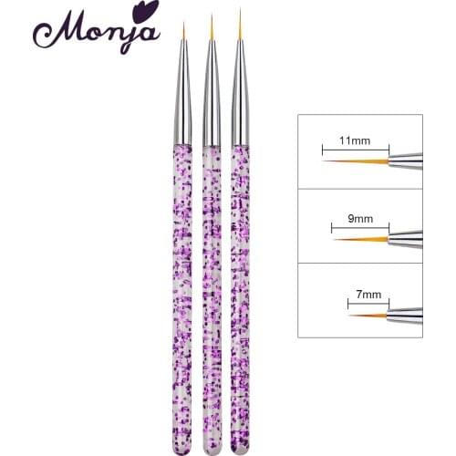 Monja 3Pcs/Set Nail Art Acrylic Handle French Lines Stripes Liner Painting Brush Flower Pattern Design Drawing Pen Manicure Tool