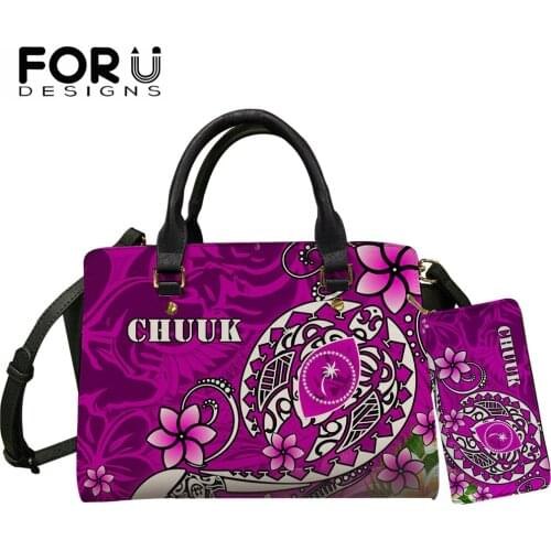 FORUDESIGNS 2PCS Set Casual Tote Bag And Purse for Womens Polynesian And Chuuk Pattern Brand Design Leather Handbags Sac a Main