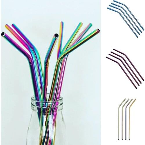 Reusable Metal Straws Set with Cleaner Brush 304 Stainless Steel Rainbow Color Drinking Straw Milk Drinkware Bar Party Accessory