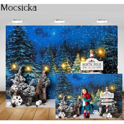 Mocsicka Christmas North Pole Background Winter Snow Scene Street Pine Forest Child Portrait Photography Background Props Studio