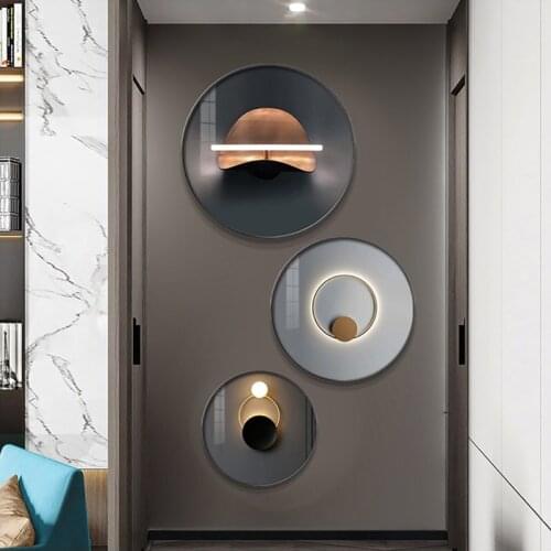 Modern Abstract Poster Painting Canvas Light and Shadow Mural Circular Decorative Art Geometric Printing Waterproof Diameter 50