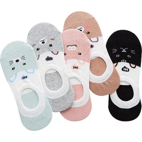 5 Pairs Women Animals Cartoon Pattern Socks Candy Color Boat Socks Suit For Summer Breathable Casual Cute Girls Funny Sock Meias