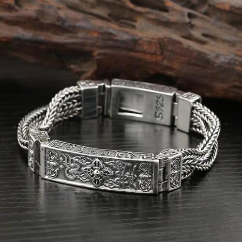 BOCAI New Real s925 pure silver jewelry vintage classic riding whip hemp rope vajra personalized Man bracelet gift for boyfriend