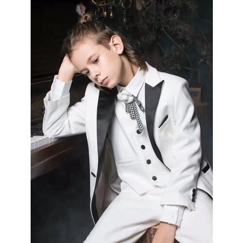 New Style Notched Lapel Boy Suits One Button Wedding Suits Children Party Tuxedos boys Smoking blazer (jacket+pant+vest)