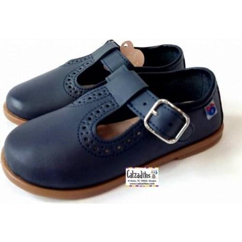 Boys shoes in navy leather, teddy bear by Conguitos
