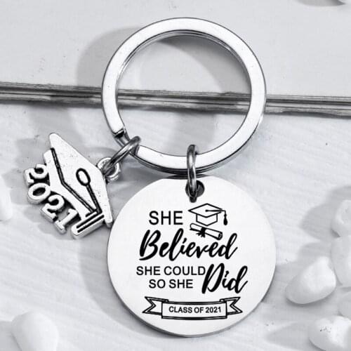 She Believed She Could So She Did Class Of 2021 Key Chain Stainless Steel Graduation Gifts Pendant Keychain