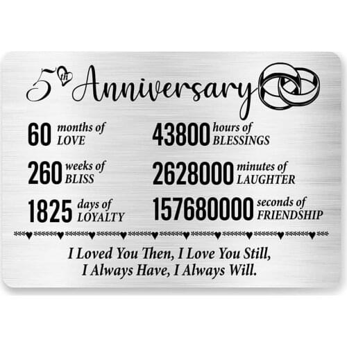 5th Anniversary Card for Husband Wife, Best Anniversary Wedding Engraved Wallet Card Inserts Gifts for Couples DIY Wholesale