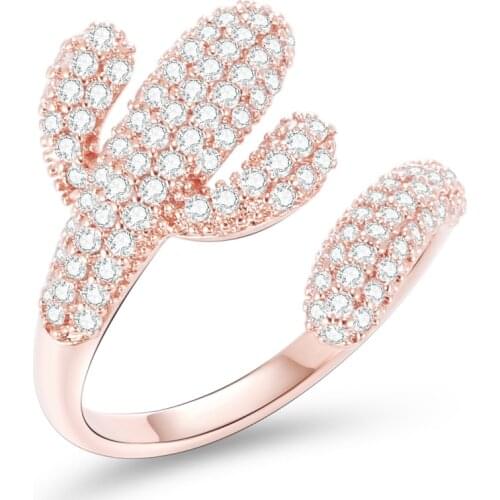 Punk CZ Rings For Women Boho Rose Gold Cactus Charms Female Jewelry Antique Weding Ring Fashion Party Gift