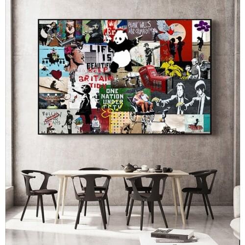 Banksy Graffiti Collage Art Pop Canvas Painting Posters and Prints Cuadros Wall Art Picture for Living Room Home Decoration