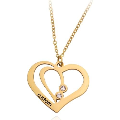 Personalized Heart Necklace Carved Name with Lucky Birthstone Pendant Necklace Valentines Day Gift for Lovers Friends Family