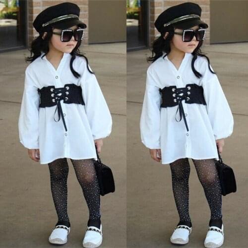 Toddler Kids Baby Girl Princess Puff Sleeve Long Shirt Dress Waist Outfit Set 2020 Brand New Style Girls Casual Dresses
