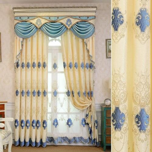 Custom curtains High grade European livingroom Chenille Shading embroidered bedroom blackout curtain tulle valance drape M697